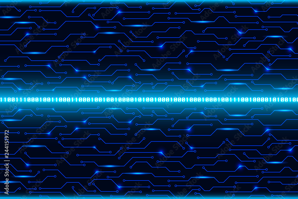 Poster Circuit Board Technology Digital Security Concept Vector Background. Blue Abstract Scifi PCB Trace Data Protect Design Illustration.