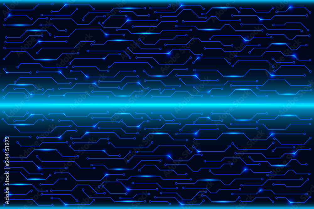 Poster Circuit Board Technology Digital Security Concept Vector Background. Blue Abstract Scifi PCB Trace Data Protect Design Illustration.
