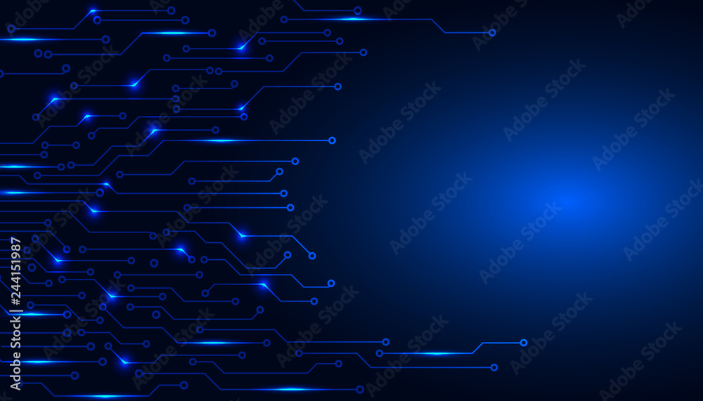 Poster Circuit Board Technology Tree Pattern Concept Vector Background. Blue Abstract Scifi PCB Trace Data Transfer Design Illustration.