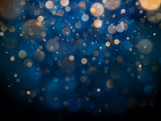 Obraz na płótnie Canvas Blurred bokeh light on dark blue background. Christmas and New Year holidays template. Abstract glitter defocused blinking stars and sparks. EPS 10