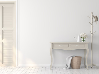 Classical style white empty room interior 3d render,There are white wood floor,white paint wall,Decorate with beige color cabinet. © onzon