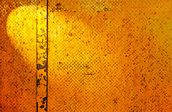 Close up of yellow metal texture plate with rhombus shape