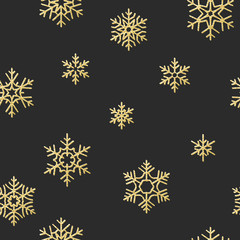 Seamless holiday texture, Christmas pattern with gold snowflakes decoration for textiles, brochure, card. EPS 10