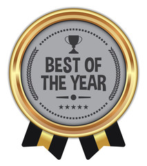 Best of The Year. Golden Badge with Ribbons.