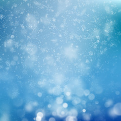 Naklejka na ściany i meble Christmas background with bokeh lights and snowflakes. New year template. EPS 10