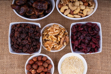 Fruit and Nuts.  Selection of fruit and nuts. The healthy food options.
