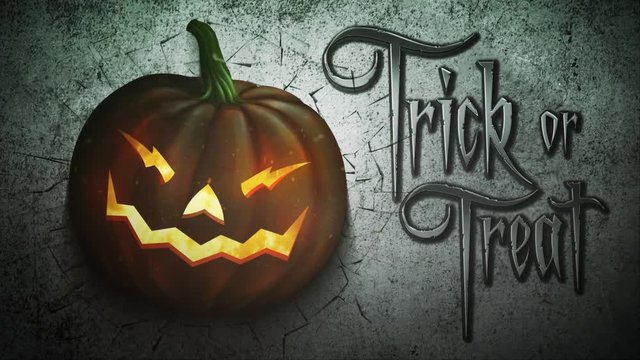 Trick or Treat Pumpkin Wall Smash 4K Loop features a pumpkin flying against a grunge wall 