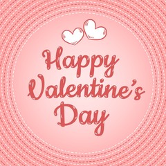 Happy Valentines Day text cartoon colorful postcard template with hearts and circle stitches