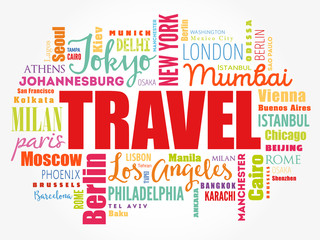 Fototapeta premium TRAVEL word cloud concept made with words cities names, business concept background