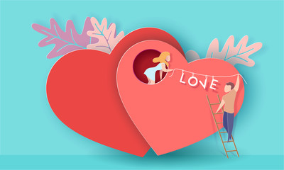 Valentines day card with couple in love heart