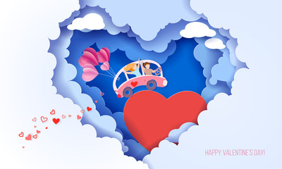 Valentines day card with couple in love heart