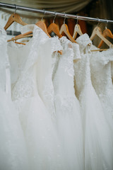 Wedding dresses on hangers