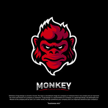 Monkey Gorilla Esport Gaming Mascot Logo Template Vector. Modern Head Monkey Logo Vector