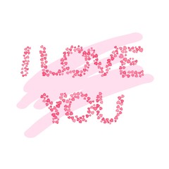I Love You text of pink hearts. Saint Valentines Day template. Vector card
