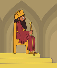 ancient oriental king on the throne cartoon