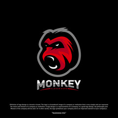 Monkey Gorilla Esport gaming mascot logo template Vector. Modern Head Monkey Logo Vector