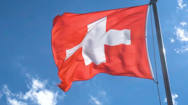 Swiss Flag in Strong Wind