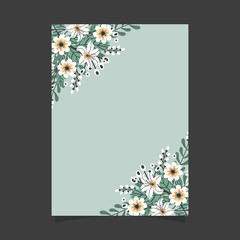 Common size of floral greeting card and invitation template for wedding or birthday anniversary, Vector shape of text box label and frame, Spring flowers wreath ivy style with branch and leaves.