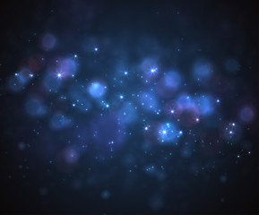 Blue Bokeh background, Magic Christmas Dark Banner.