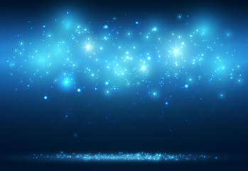 Lights on blue background bokeh effect.