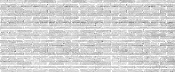 Long brick wall texture background in white grey color