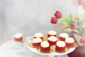 Beautiful festive cake biscuit with different creams