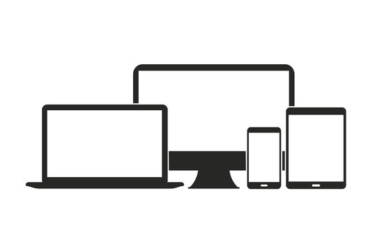Device line icon set. Computer, smartphone, mobile phone, gadgets