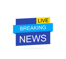 Breaking News Logo, Live Banner.TV news, Mass media design. Modern vector illustration flat style