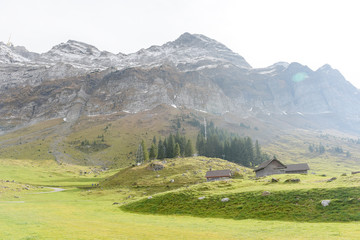 Fototapeta na wymiar Beautiful view of valley mountain Saentis, Switzerland