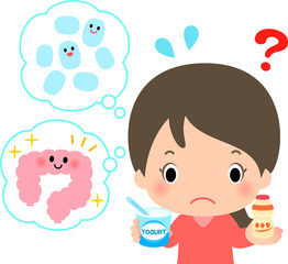 ヨーグルトを持って悩む女性