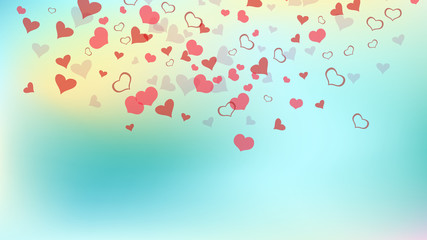 Obraz premium Festive background. Red on Gradient fond Vector. Red hearts of confetti crumbled. A sample of wallpaper design, textiles, packaging, printing, holiday invitation for Valentine's Day.