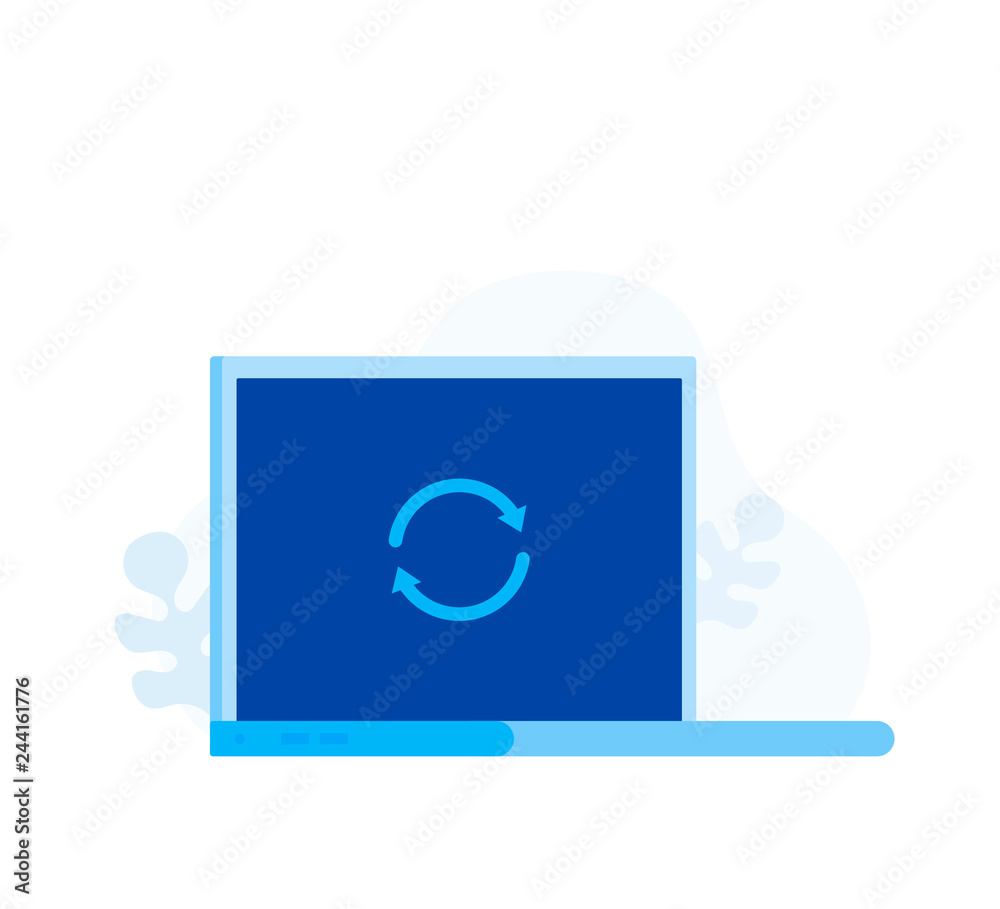 Poster system software update and upgrade concept. loading process in laptop screen. modern flat style vect