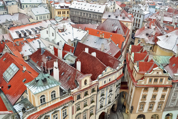 Top view on tile roofs in Prague, Czech Republic