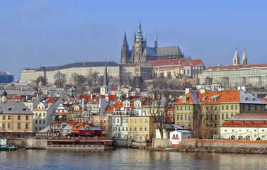 Fototapeta na wymiar Panoramic view Vltava river bank in Prague, Czech Republic