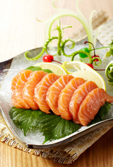 Delicious Japanese cuisine, salmon sashimi