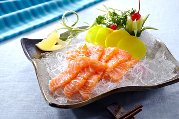 Delicious Japanese cuisine, salmon sashimi