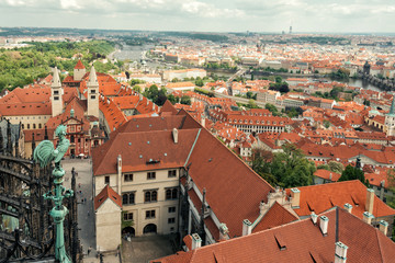 Fototapeta na wymiar View on red tile roofs of old town in Prague
