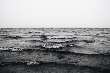 waves in the sea black and white photo