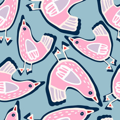 Vector design with stylized birds.Seamless pattern with Stylised birds,hand-drawn, scanned and translated into a vector