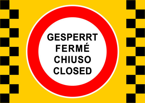 ad9 AvalancheDanger - Absperrung: Lawinengefahr - multilingual - gesperrt, ferm&eacute;, chiuso, closed - text - deutsch / fran&ccedil;ais / italiano / english - DIN A1 A2 A3 Poster g7092