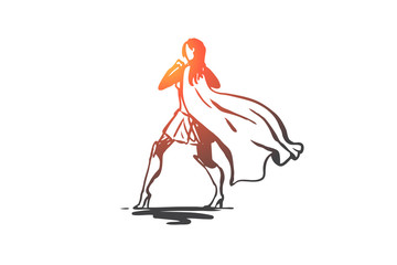 Woman, businesswoman, working, success, leadership concept. Hand drawn isolated vector.