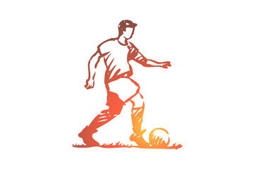 Fototapeta na wymiar Football player, soccer, goal, kick concept. Hand drawn isolated vector.