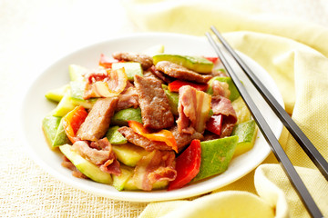 Delicious Chinese cuisine, zucchini fried meat