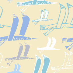 Vector design with stylized birds.Seamless pattern with Stylised birds,hand-drawn, scanned and translated into a vector