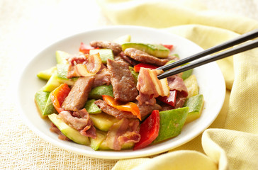 Delicious Chinese cuisine, zucchini fried meat