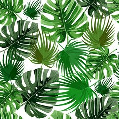 Fototapeta na wymiar Tropical palm leaves, jungle leaves seamless vector floral pattern.