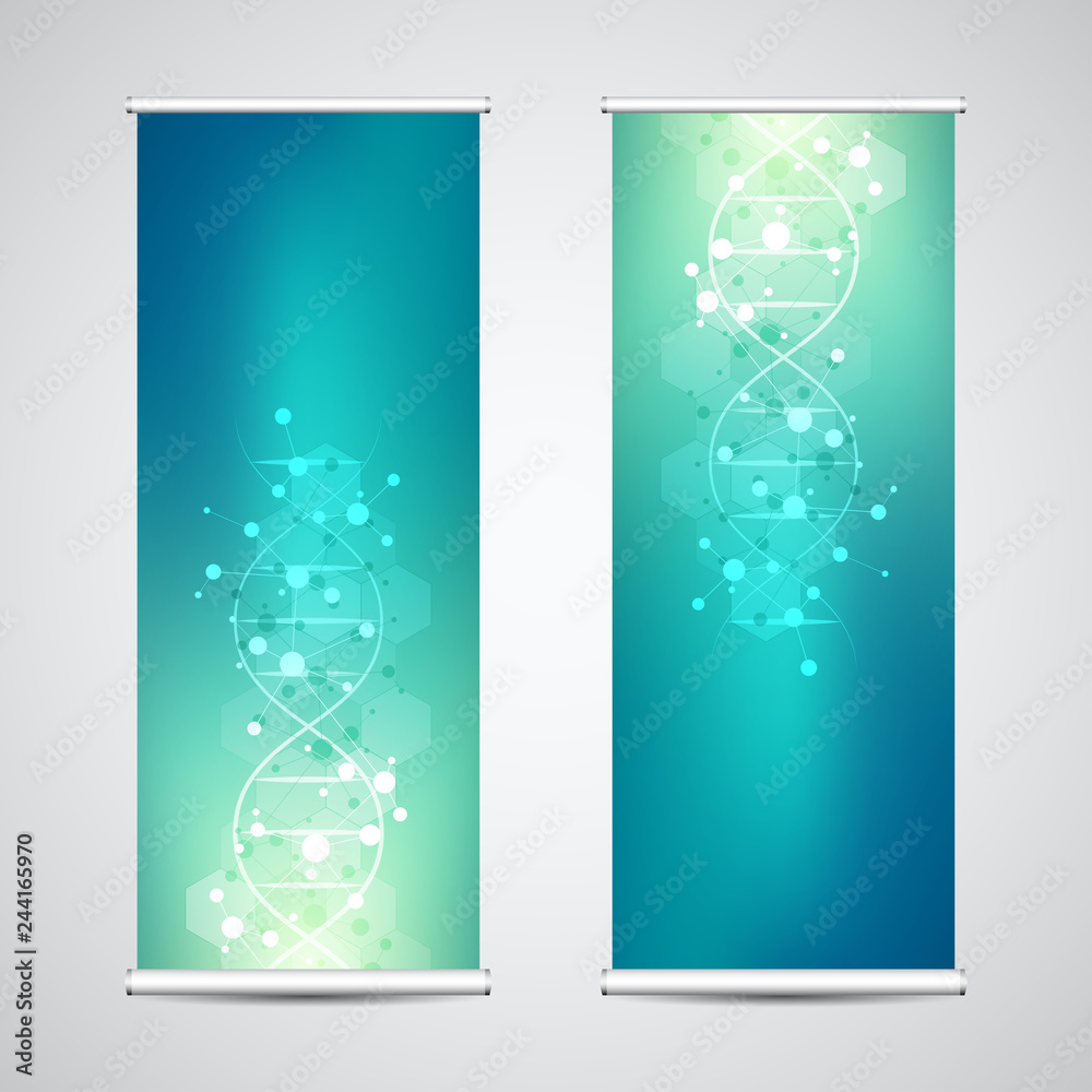 Canvas Prints roll up banner stands with dna strand and molecular structure. genetic engineering or laboratory res