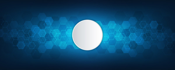Geometric abstract background with hexagons elements. Medical background texture for modern design. Vector illustration of molecular structures and hexagons pattern. Science and Technology concept.