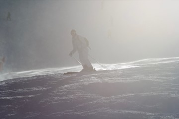 Skiing in a snowstorm
