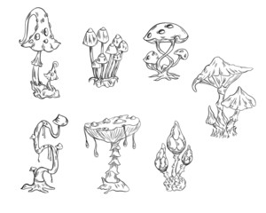 Fototapeta na wymiar set of fantasy mushrooms
